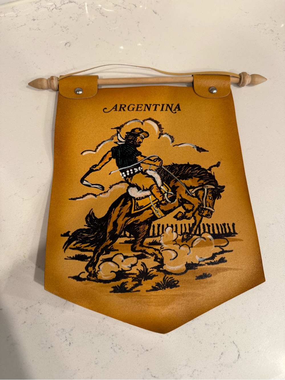 Argentina Leather Wall Banner with Gaucho Rider Western Cowboy Vintage
